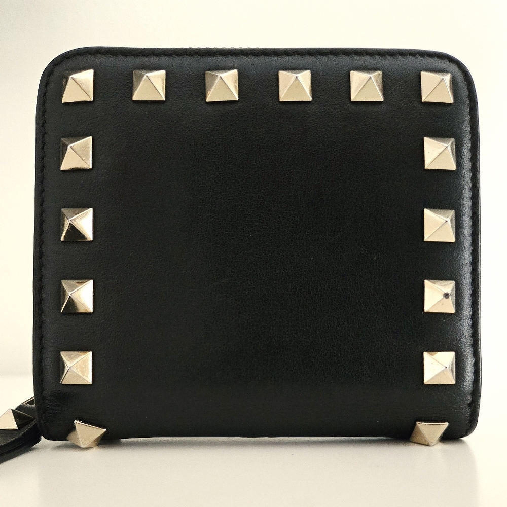 Authentic VALENTINO Garavani Rockstud Bifold Compact Wallet‎ Card Holder Clutch - Picture 3 of 15
